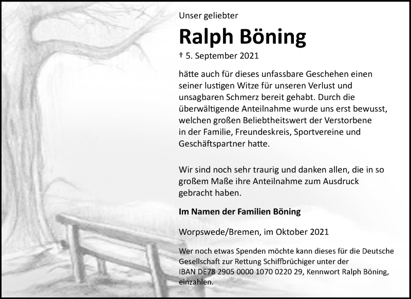  Traueranzeige für Ralph Böning vom 16.10.2021 aus WESER-KURIER