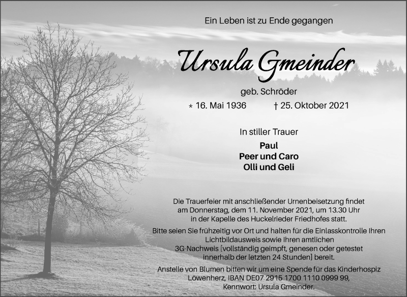 Traueranzeige von Ursula Gmeinder von WESER-KURIER