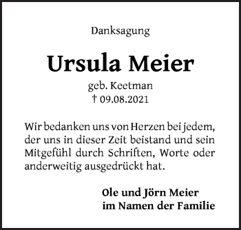 Traueranzeige von Ursula Meier