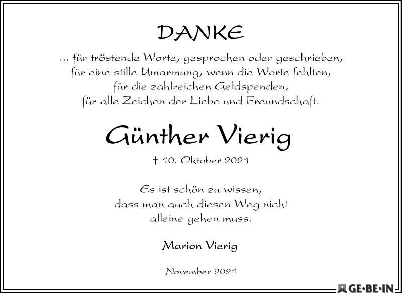 Traueranzeige von Günther Vierig von WESER-KURIER