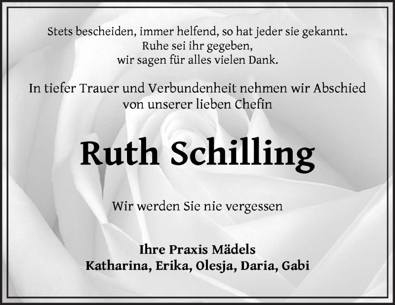  Traueranzeige für Ruth Schilling vom 23.11.2021 aus Die Norddeutsche