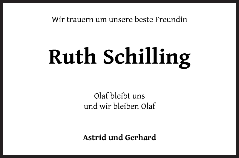  Traueranzeige für Ruth Schilling vom 24.11.2021 aus Die Norddeutsche