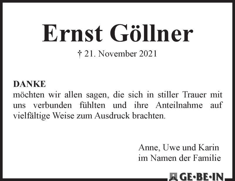 Traueranzeige von Ernst Göllner von WESER-KURIER