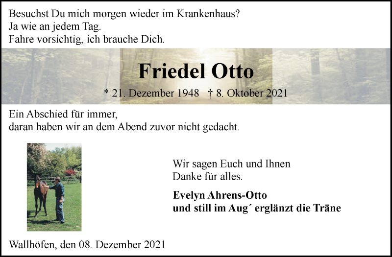  Traueranzeige für Friedel Otto vom 08.12.2021 aus Osterholzer Kreisblatt