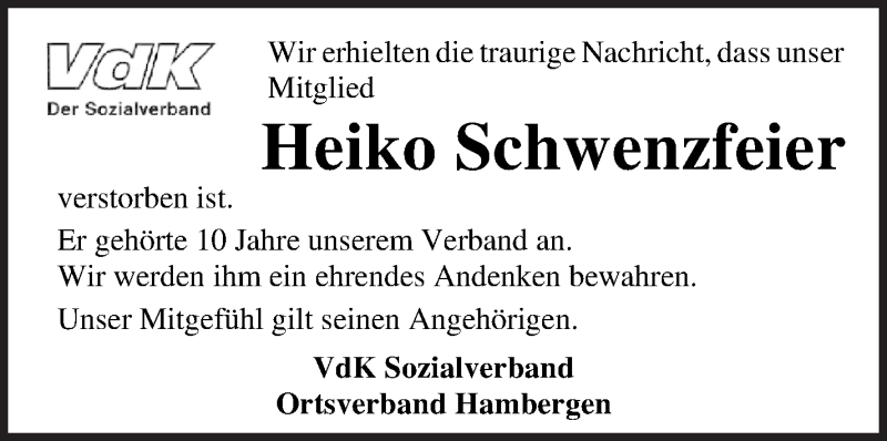  Traueranzeige für Heiko Schwenzfeier vom 07.12.2021 aus Osterholzer Kreisblatt