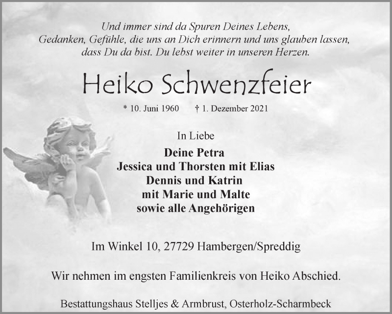  Traueranzeige für Heiko Schwenzfeier vom 04.12.2021 aus Osterholzer Kreisblatt