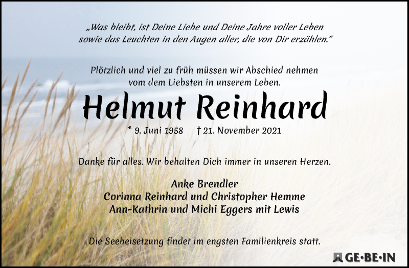 Traueranzeige von Helmut Reinhard von WESER-KURIER