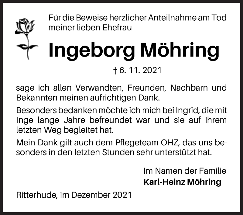 Traueranzeige von Ingeborg Möhring von WESER-KURIER