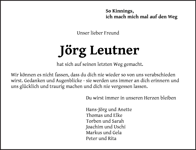  Traueranzeige für Jörg Leutner vom 11.12.2021 aus Die Norddeutsche