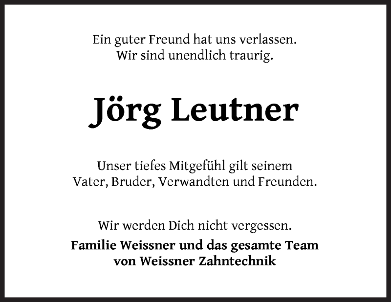  Traueranzeige für Jörg Leutner vom 11.12.2021 aus WESER-KURIER