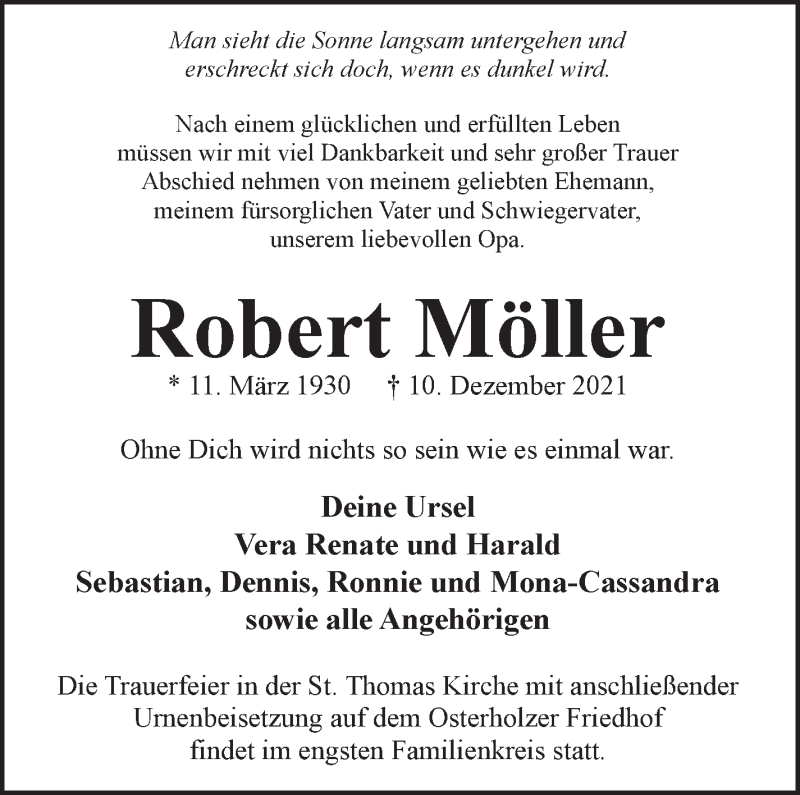 Traueranzeigen von Robert Möller Trauer & Gedenken