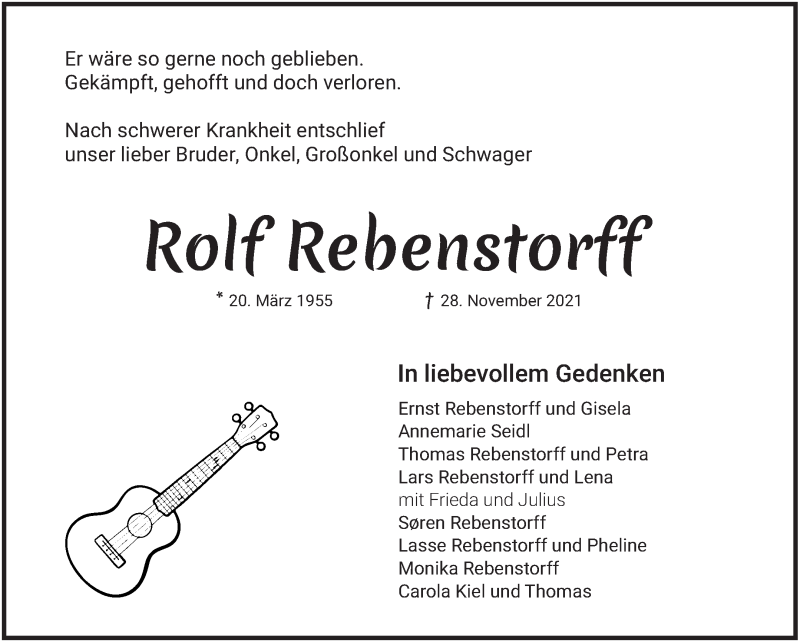  Traueranzeige für Rolf Rebenstorff vom 04.12.2021 aus Osterholzer Kreisblatt