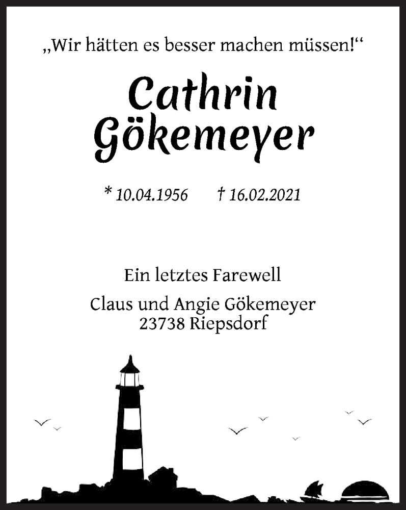 Traueranzeige von Cathrin Gökemeyer von WESER-KURIER