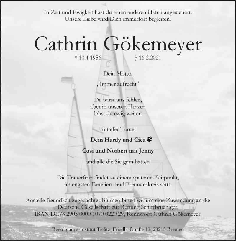 Traueranzeige von Cathrin Gökemeyer von WESER-KURIER
