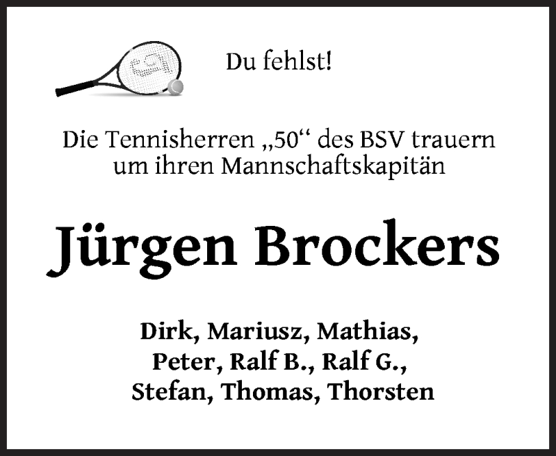 Traueranzeige von Jürgen Brockers von WESER-KURIER