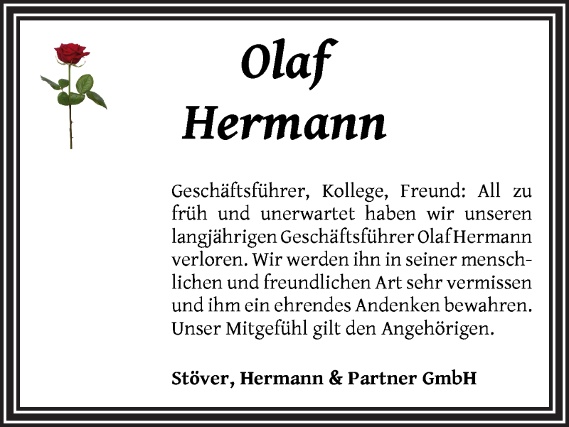  Traueranzeige für Olaf Hermann vom 20.02.2021 aus WESER-KURIER