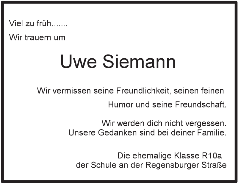  Traueranzeige für Uwe Siemann vom 13.02.2021 aus WESER-KURIER