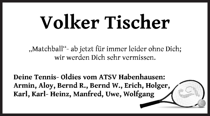 Traueranzeige von Volker Tischer von WESER-KURIER