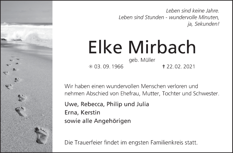  Traueranzeige für Elke Mirbach vom 06.03.2021 aus WESER-KURIER