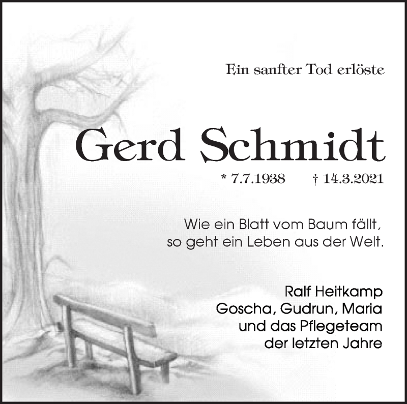 Traueranzeige von Gerd Schmidt von WESER-KURIER