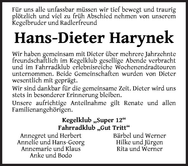  Traueranzeige für Hans-Dieter Harynek vom 27.03.2021 aus Die Norddeutsche