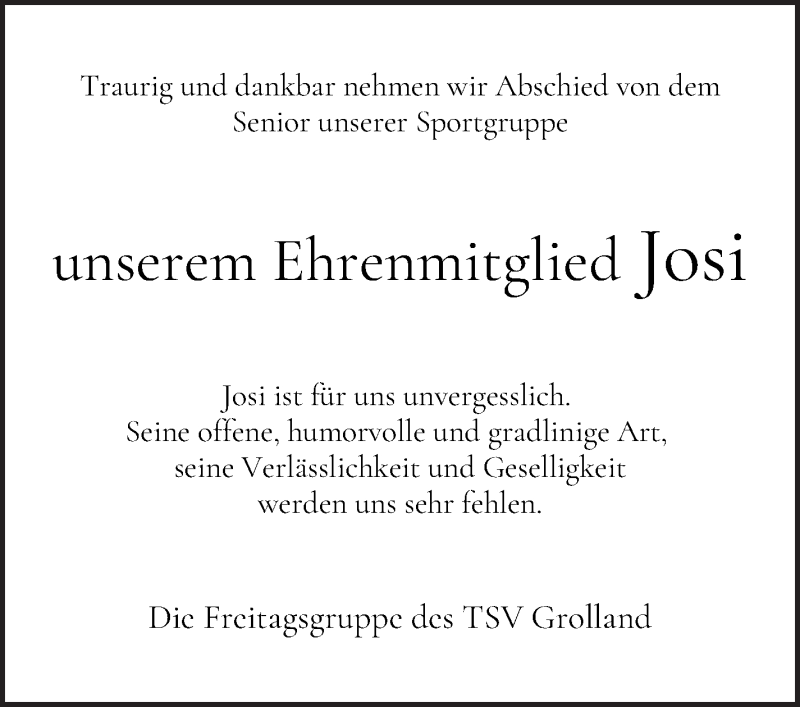  Traueranzeige für Josi  vom 13.03.2021 aus WESER-KURIER