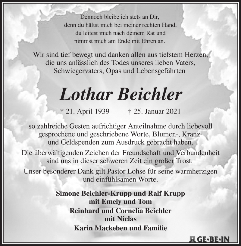 Traueranzeige von Lothar Beichler von WESER-KURIER