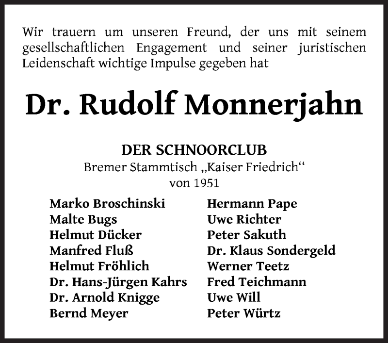  Traueranzeige für Rudolf Monnerjahn vom 13.03.2021 aus WESER-KURIER