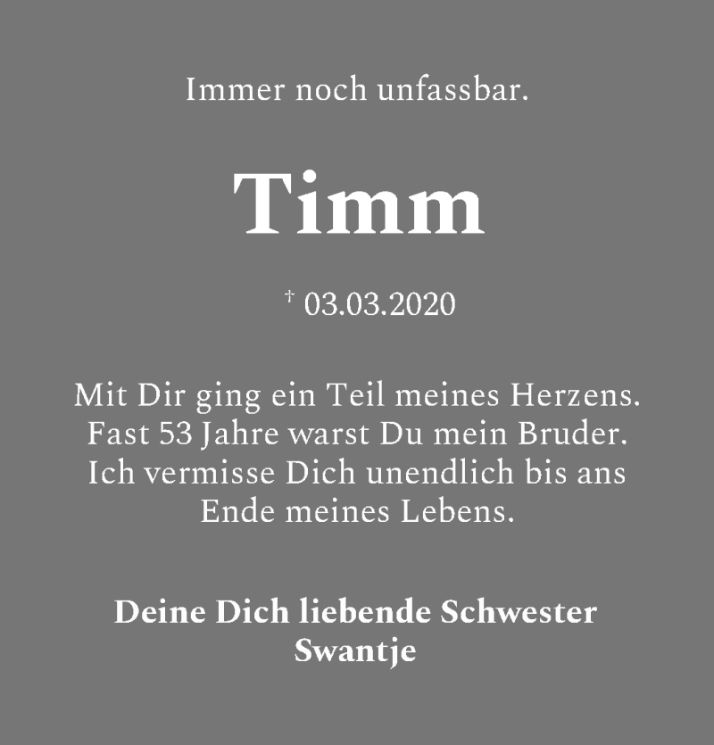 Traueranzeige für Timm Letzsch vom 03.03.2021 aus WESER-KURIER