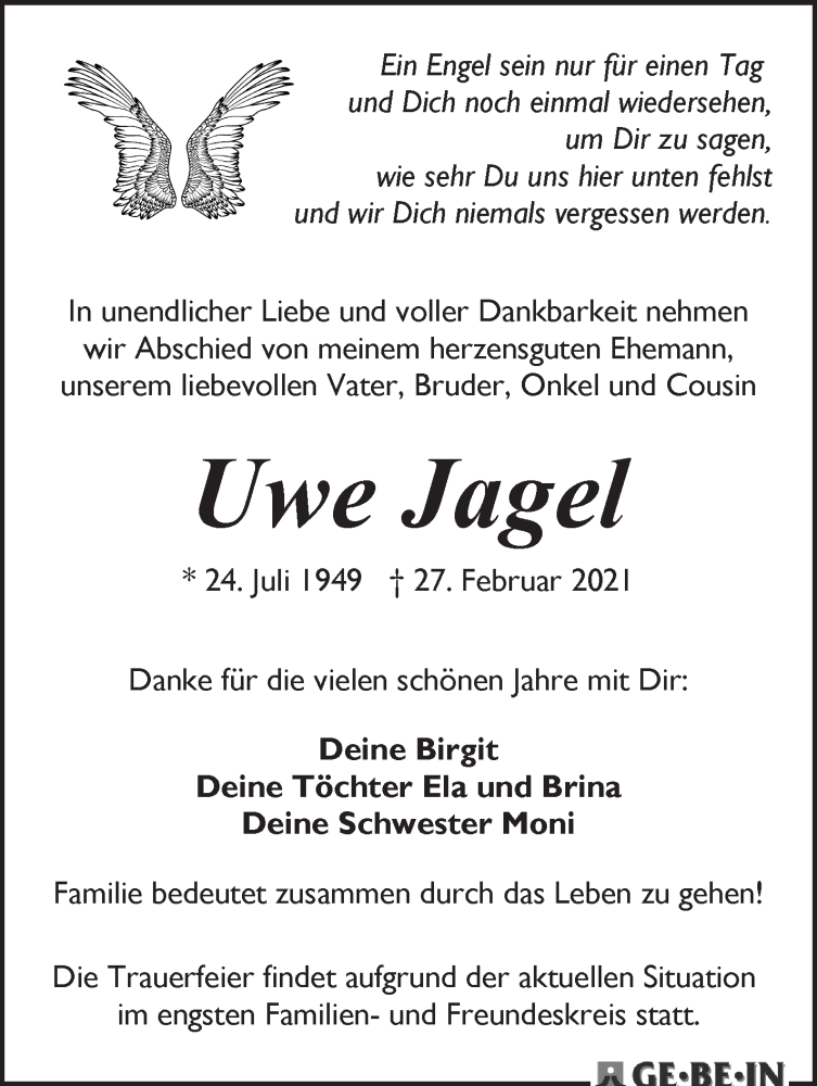 Traueranzeige von Uwe Jagel von Die Norddeutsche