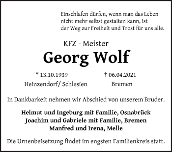 Traueranzeige von Georg Wolf