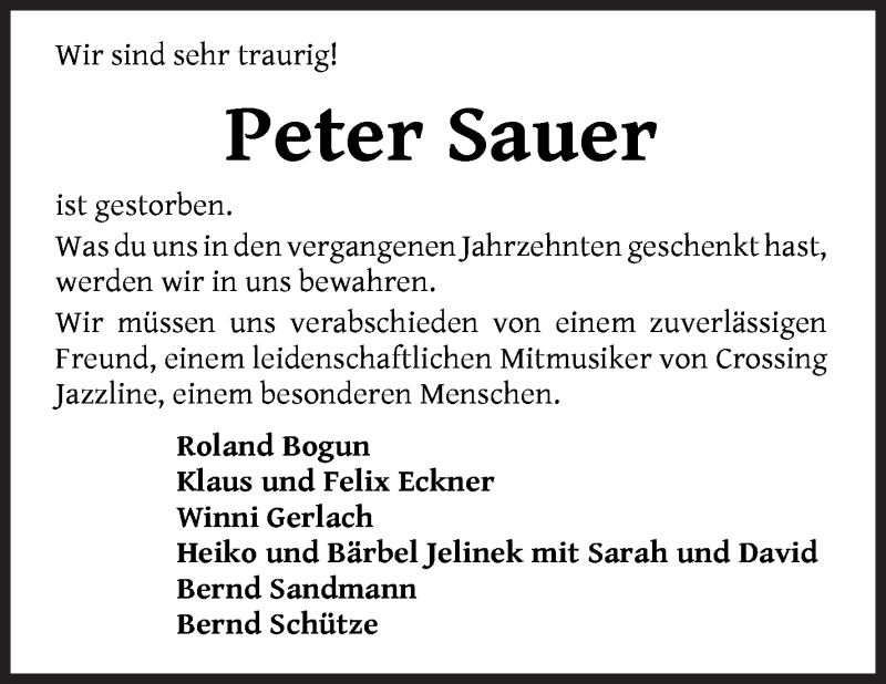  Traueranzeige für Dr. Peter Sauer vom 10.04.2021 aus WESER-KURIER