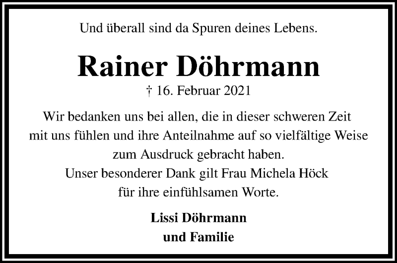 Traueranzeige von Rainer Döhrmann von WESER-KURIER