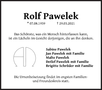 Traueranzeige von Rolf Pawelek