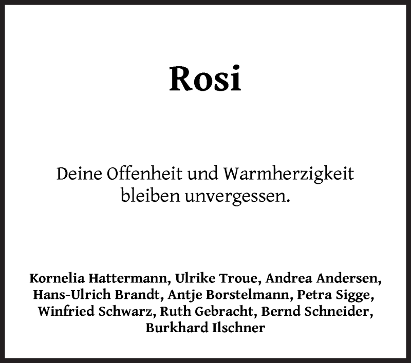 Traueranzeige von Rosi Francke-Rudolph von WESER-KURIER