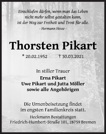 Traueranzeige von Thorsten Pikart