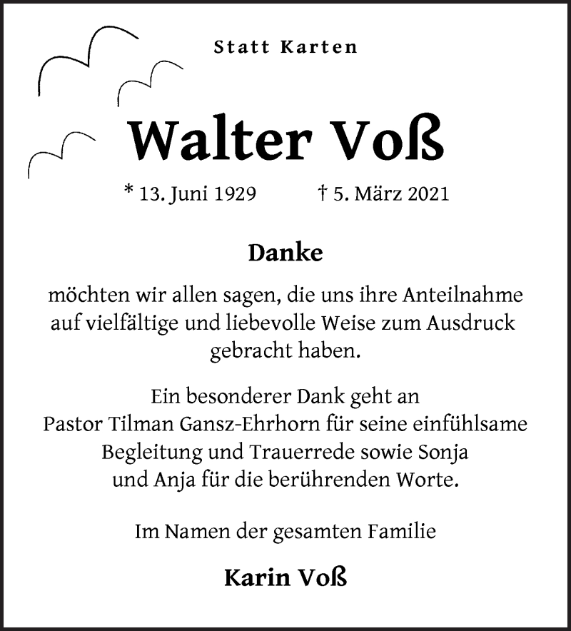 Traueranzeige von Walter Voß von WESER-KURIER