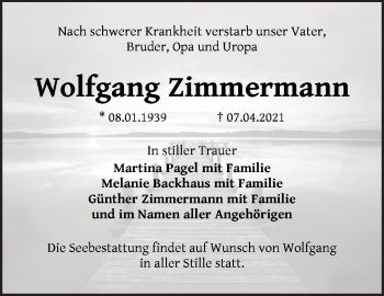 Traueranzeige von Wolfgang Zimmermann