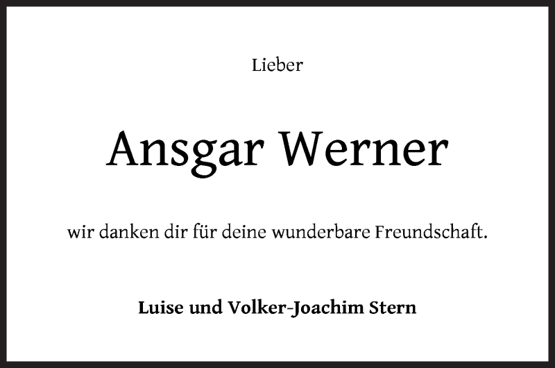  Traueranzeige für Ansgar Werner vom 08.05.2021 aus WESER-KURIER