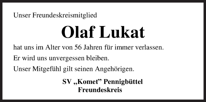  Traueranzeige für Olaf Lukat vom 07.05.2021 aus Osterholzer Kreisblatt