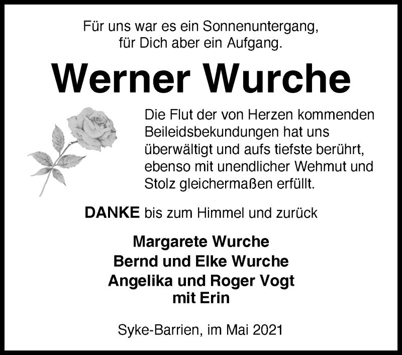 Traueranzeige von Werner Wurche von WESER-KURIER