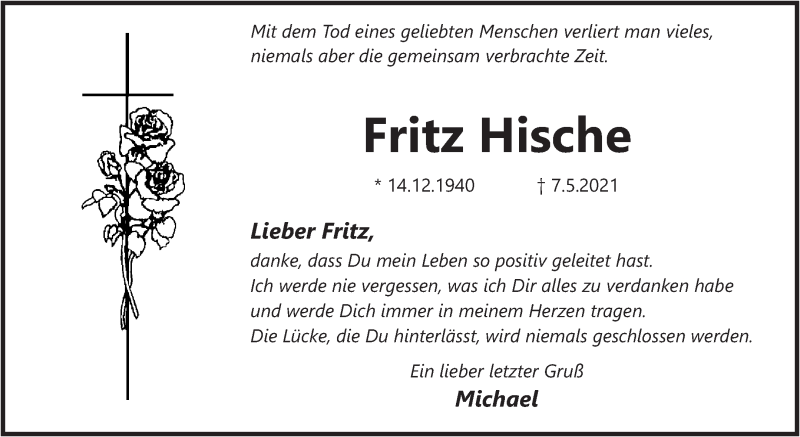  Traueranzeige für Fritz Hische vom 12.05.2021 aus WESER-KURIER