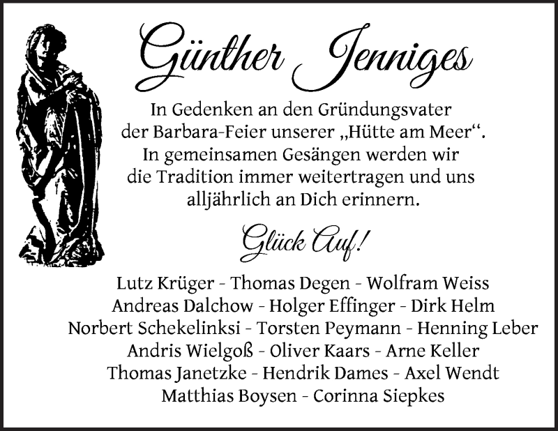 Traueranzeige von Günther Jenniges von WESER-KURIER