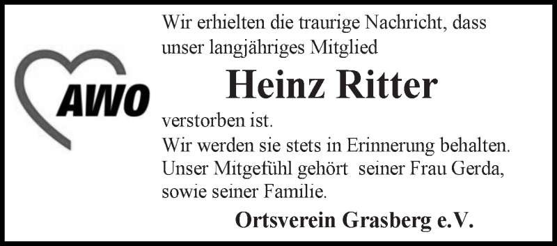 Traueranzeige von Heinz Ritter von Wuemme Zeitung