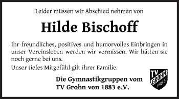 Traueranzeige von Hilde Bischoff