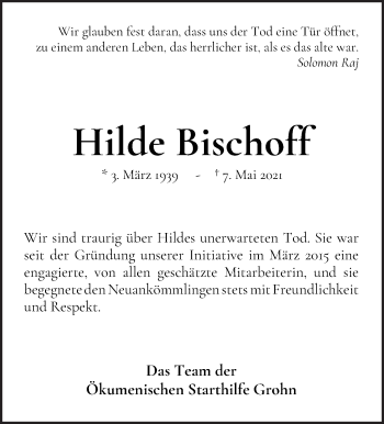 Traueranzeige von Hilde Bischoff