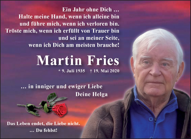  Traueranzeige für Martin Fries vom 19.05.2021 aus Osterholzer Kreisblatt