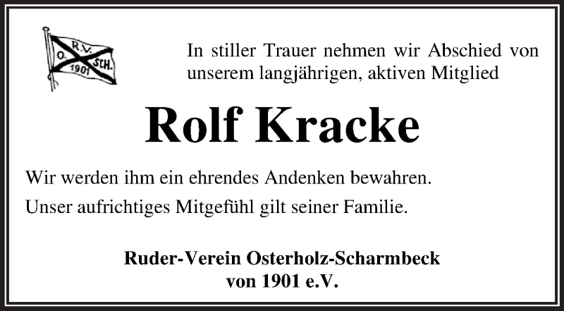  Traueranzeige für Rolf Kracke vom 19.05.2021 aus Osterholzer Kreisblatt
