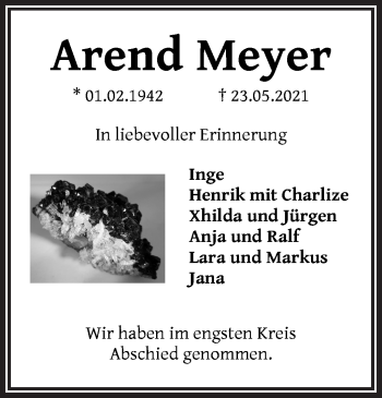 Traueranzeige von Arend Meyer