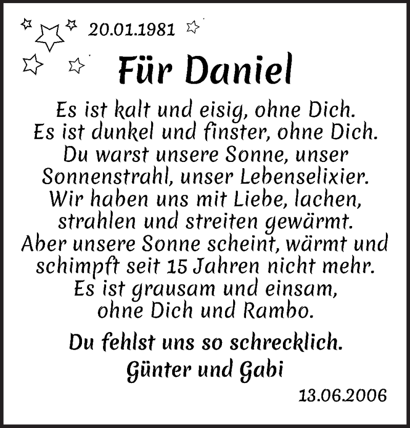  Traueranzeige für Daniel Meink vom 13.06.2021 aus WESER-KURIER